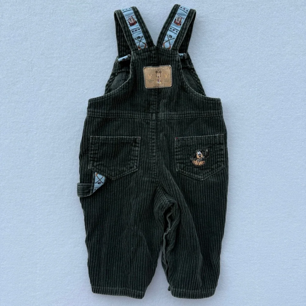Vintage Baby Mickey & Co Overalls 12M Corduroy Disney Mickey Hockey Little Champ